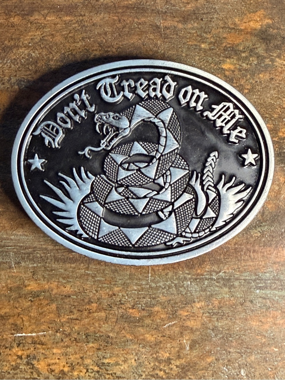 New Silver Tone And Black Don't Tread On Me" Engraved Design Belt Buckle